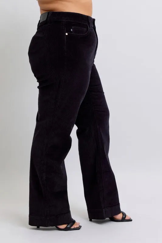 Judy Blue Full Size High Waist Corduroy Trouser Wide Plus Size OutfitFlow