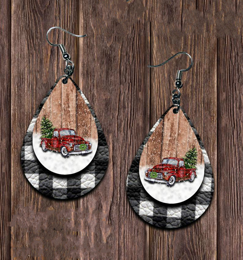 Outfit Flow - PU Leather Plaid Teardrop Earrings