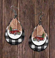 Outfit Flow - PU Leather Plaid Teardrop Earrings