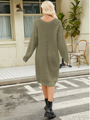 V-Neck Long Sleeve Sweater Dress OutfitFlow