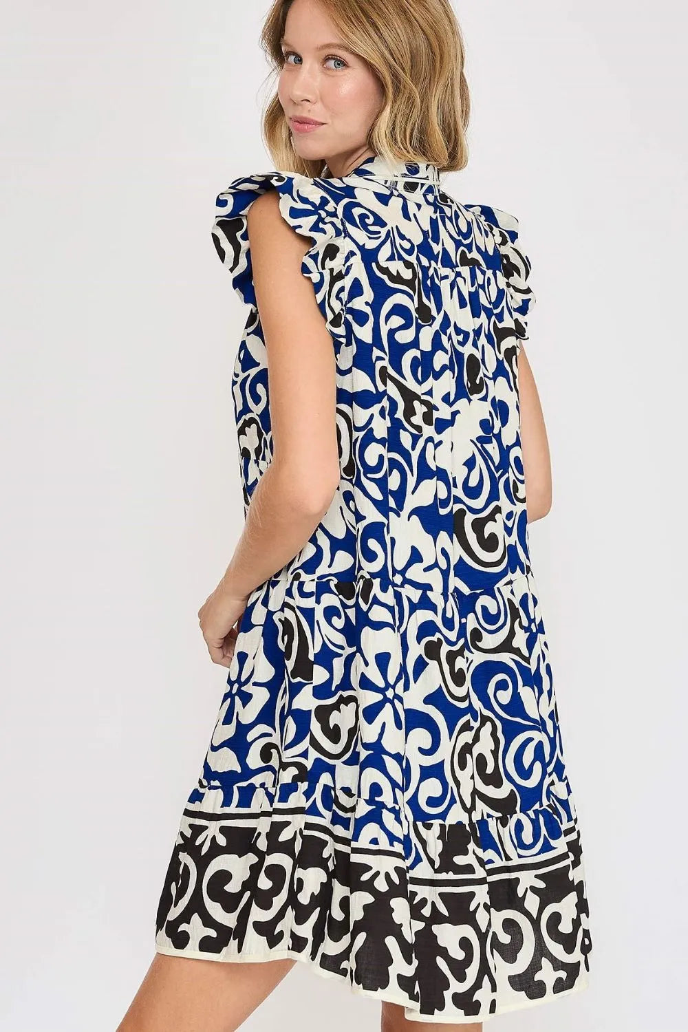 Umgee Floral Ruffled Cap Sleeve Tiered Dress OutfitFlow