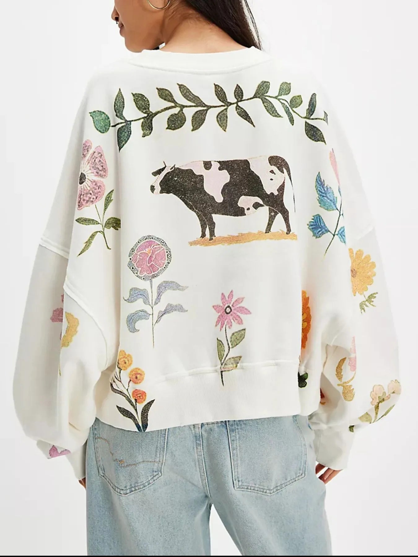 Print Round Neck Oversized Sweatshirt OutfitFlow
