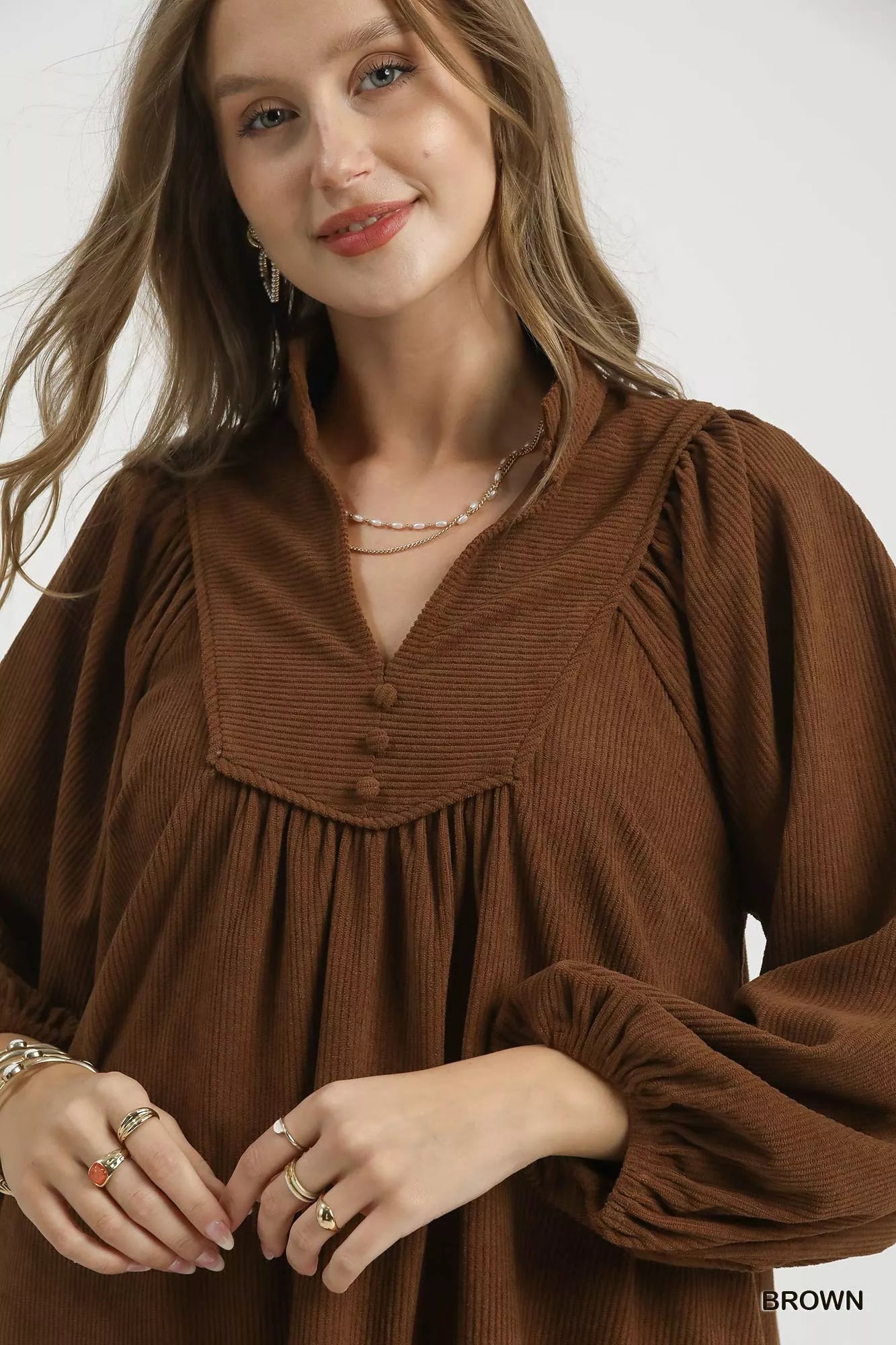 Umgee Corduroy Tiered Babydoll Dress OutfitFlow