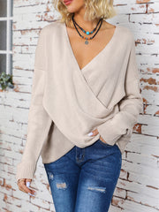 Surplice Dropped Shoulder Long Sleeve Sweater