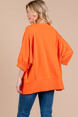 Ces Femme Side Slit Drop Shoulder Puff Sleeve Sweatshirt OutfitFlow