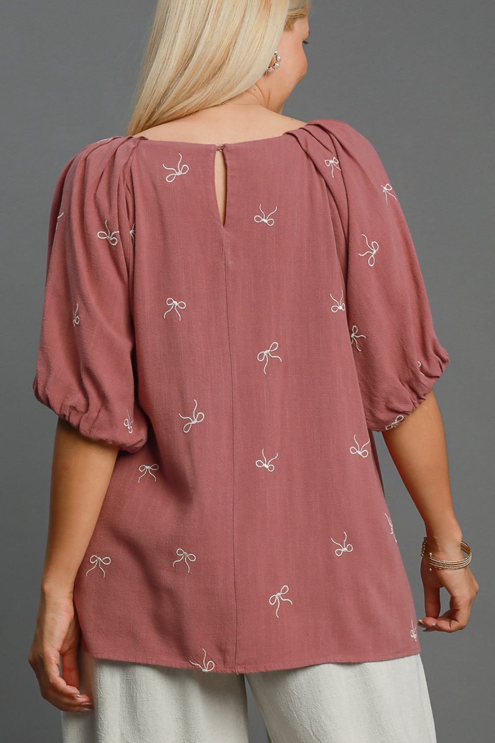 Umgee Full Size Linen Blend Ribbon Embroidered Top Plus Size OutfitFlow