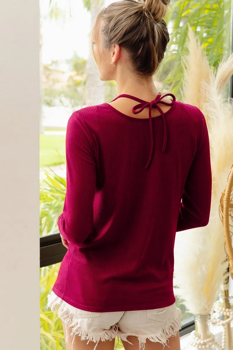 BiBi Rib Knit With Cut Out and Tied Neck Detailed Top OutfitFlow