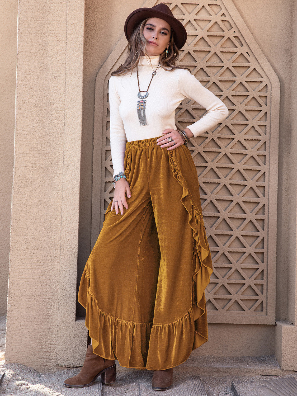 Outfit Flow - Slit Ruffled Wide Leg Pants