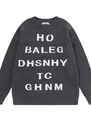 Men's Letter Ribbed Hem Round Neck Sweater Black OutfitFlow