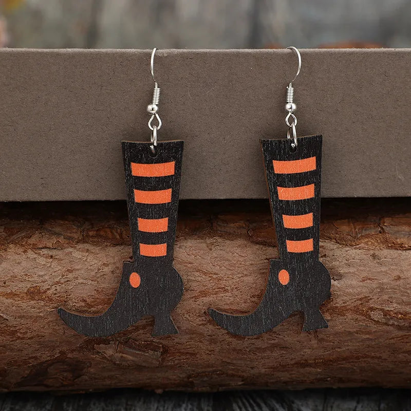 Alloy Wooden Boots Earrings OutfitFlow
