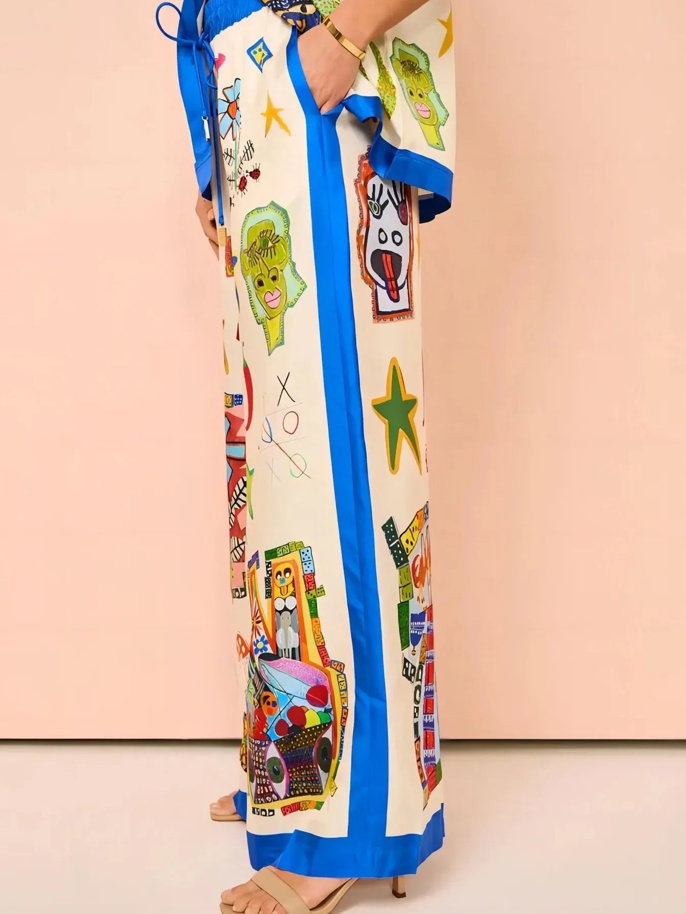Printed Button Up Shirt and Pants Set OutfitFlow