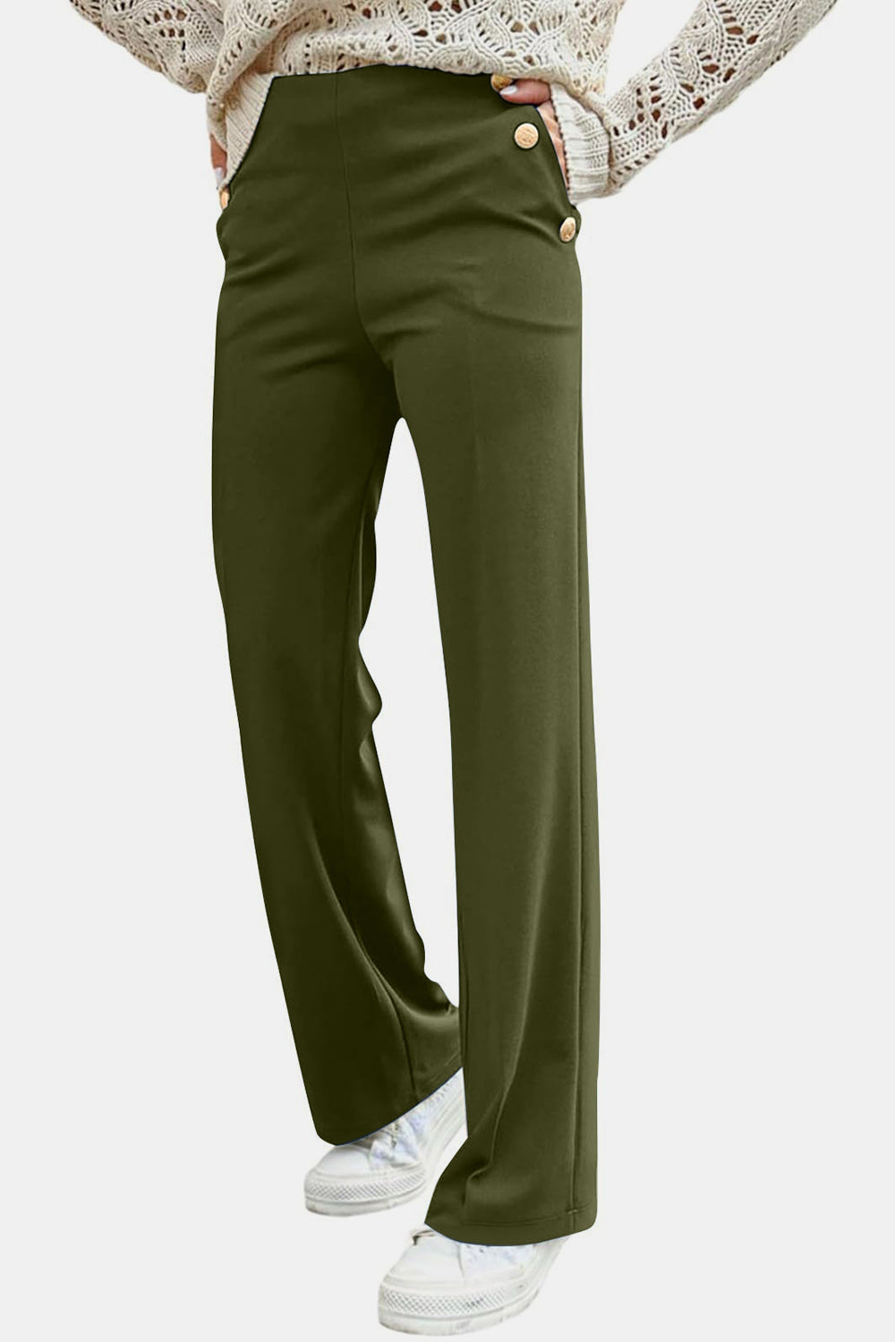 Outfit Flow - Decorative Button High Rise Pants