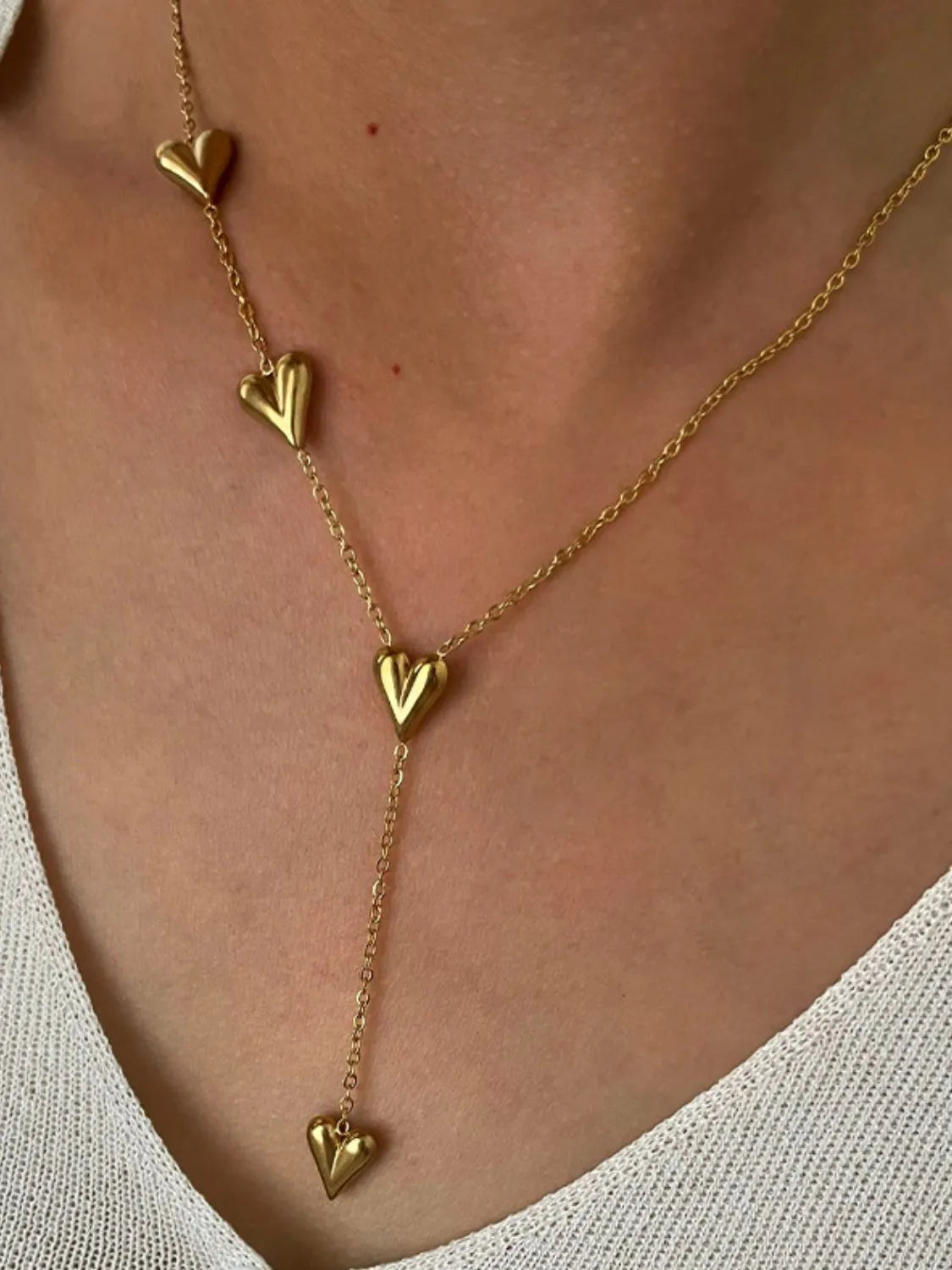 18K Gold-Plated Heart Drop Y-Necklace Gold One Size OutfitFlow