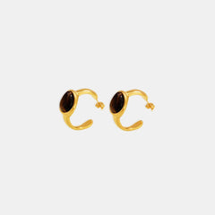 Stainless Steel Natural Tiger's Eye C-Hoop Earrings OutfitFlow