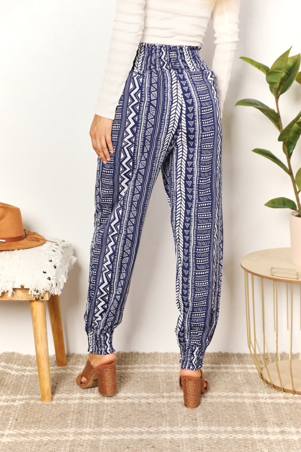 Perfee Geometric Print Tassel High-Rise Pants