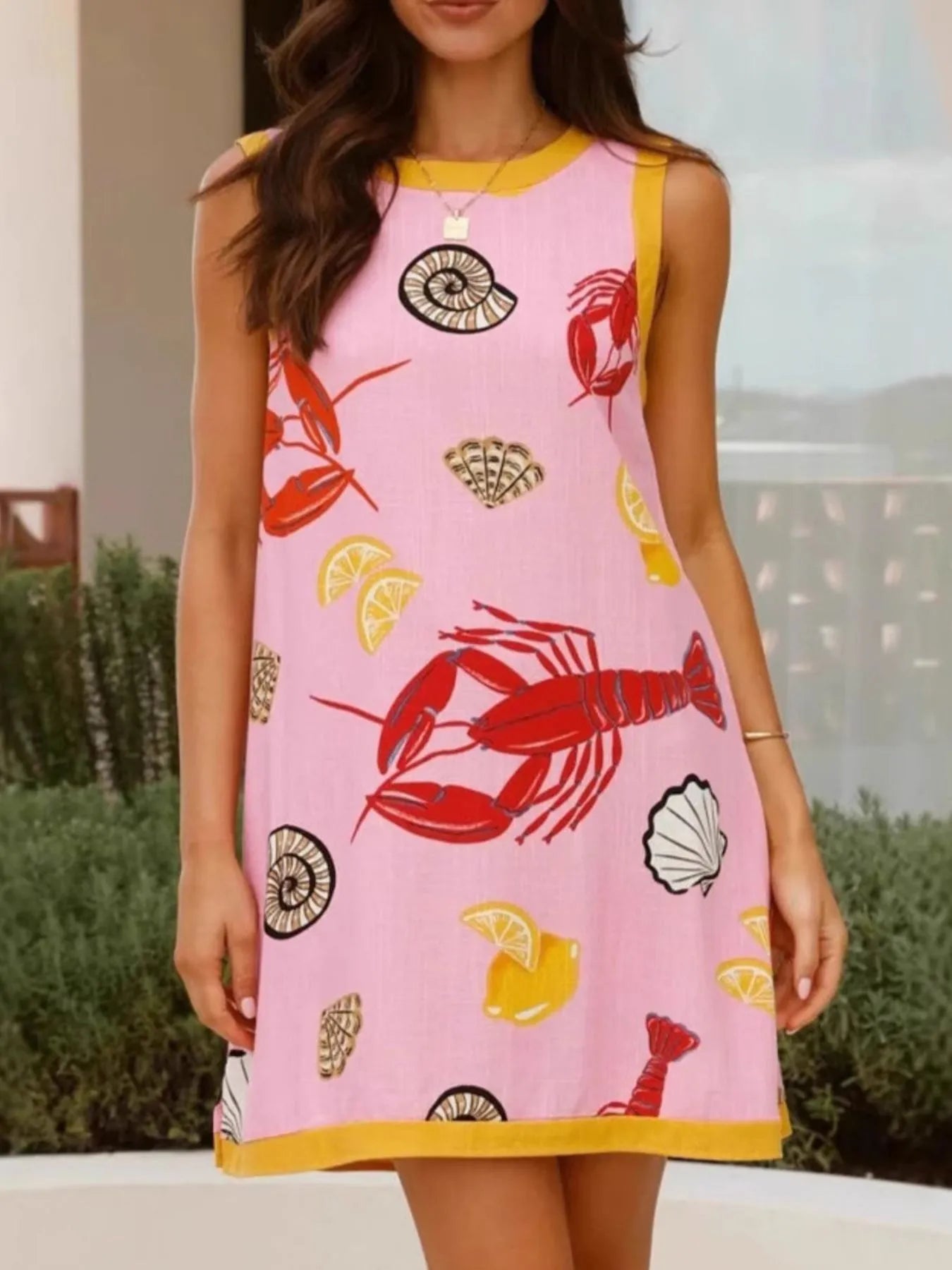Lobster Print Sleeveless Summer Tank Dress OutfitFlow
