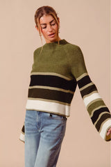 SO ME Multi Color Striped Mock Neck Sweater OutfitFlow