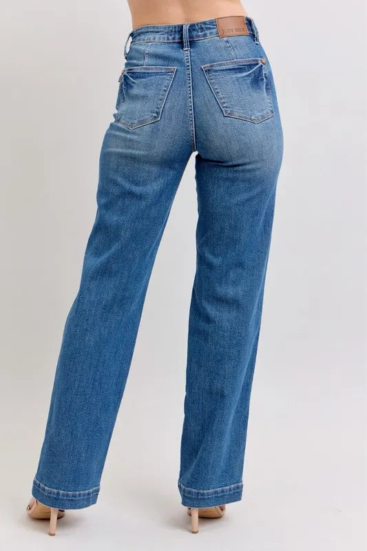 Judy Blue Full Size High Waist Contrast Thread Straight Plus Size OutfitFlow