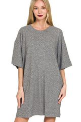 Zenana Soft Melange Hacci T-shirts Dress BLACK OutfitFlow