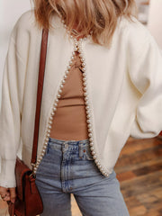 Pearl Embellished Open Front Cardigan OutfitFlow