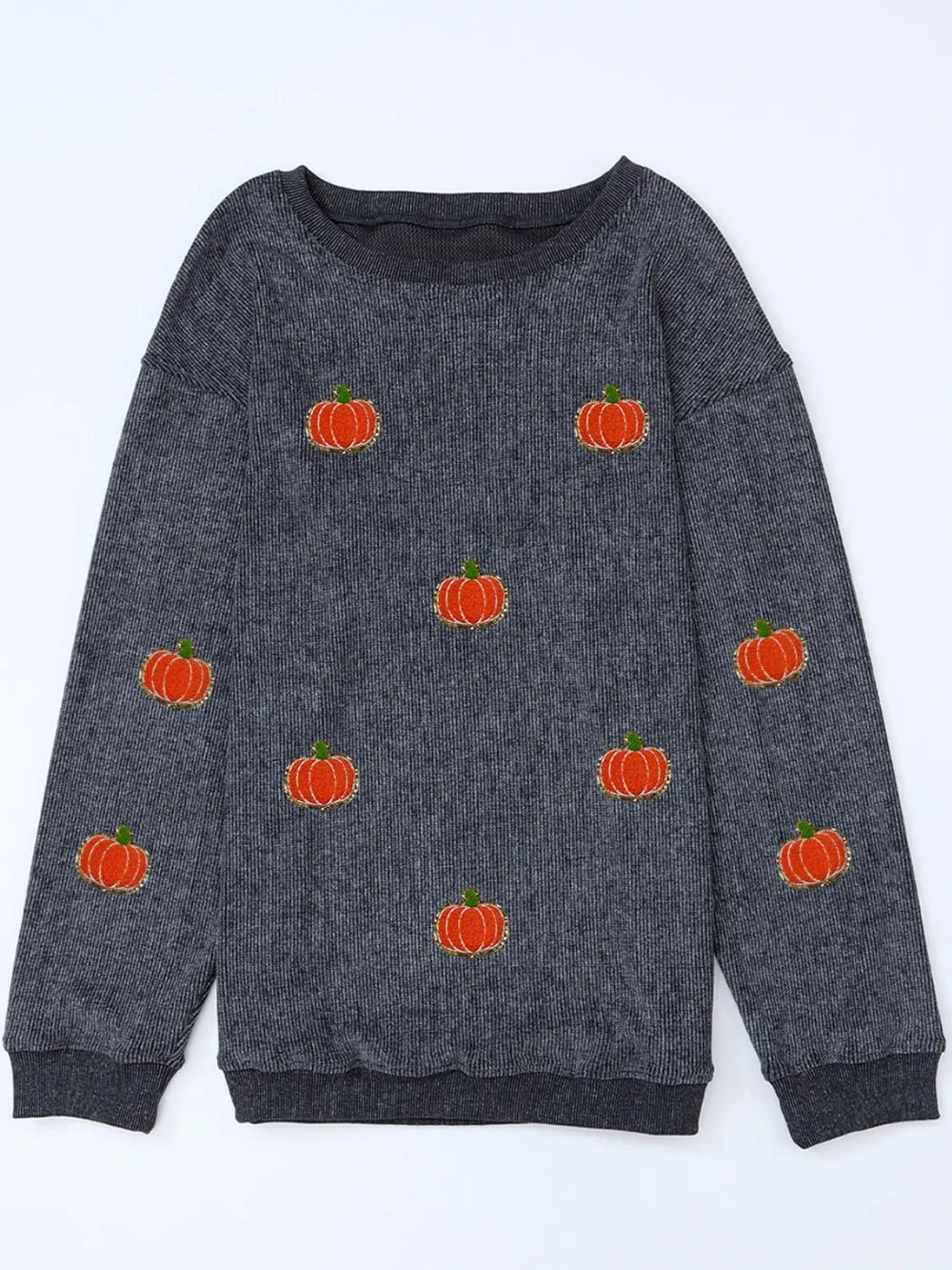 Pumpkin Round Neck Long Sleeve Sweatshirt OutfitFlow