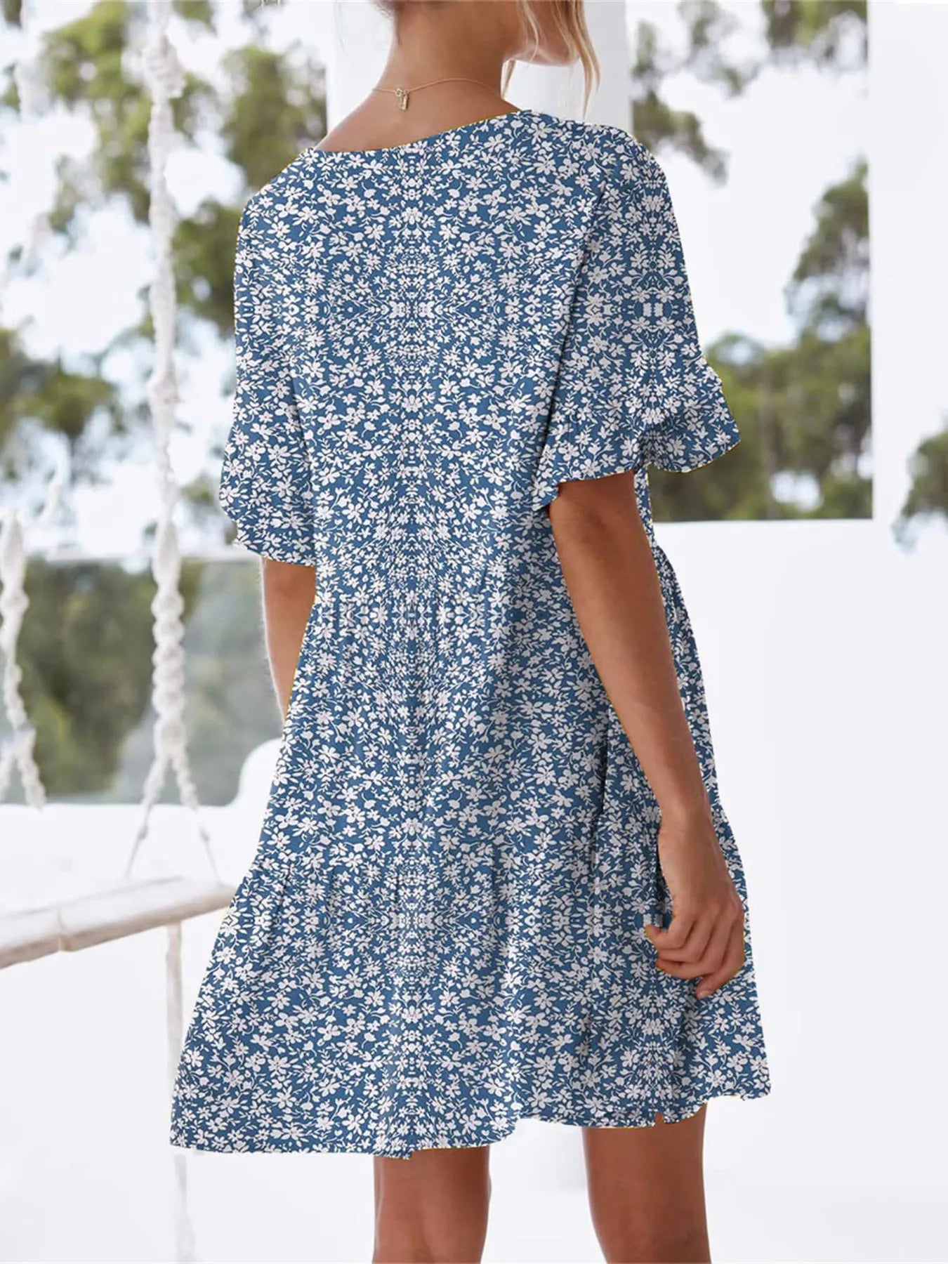 Polka Dot V-Neck Short Sleeve Mini Dress OutfitFlow