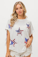 BiBi American Flag Sequin Star Fringe Top OutfitFlow