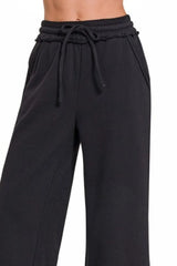 Zenana Fleece Exposed Seam Wide Leg Sweatpants OutfitFlow