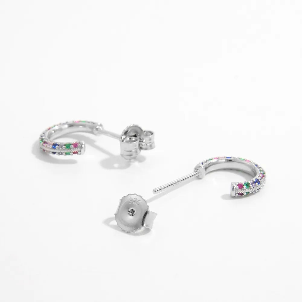 925 Sterling Silver Contrast Zircon Earrings OutfitFlow