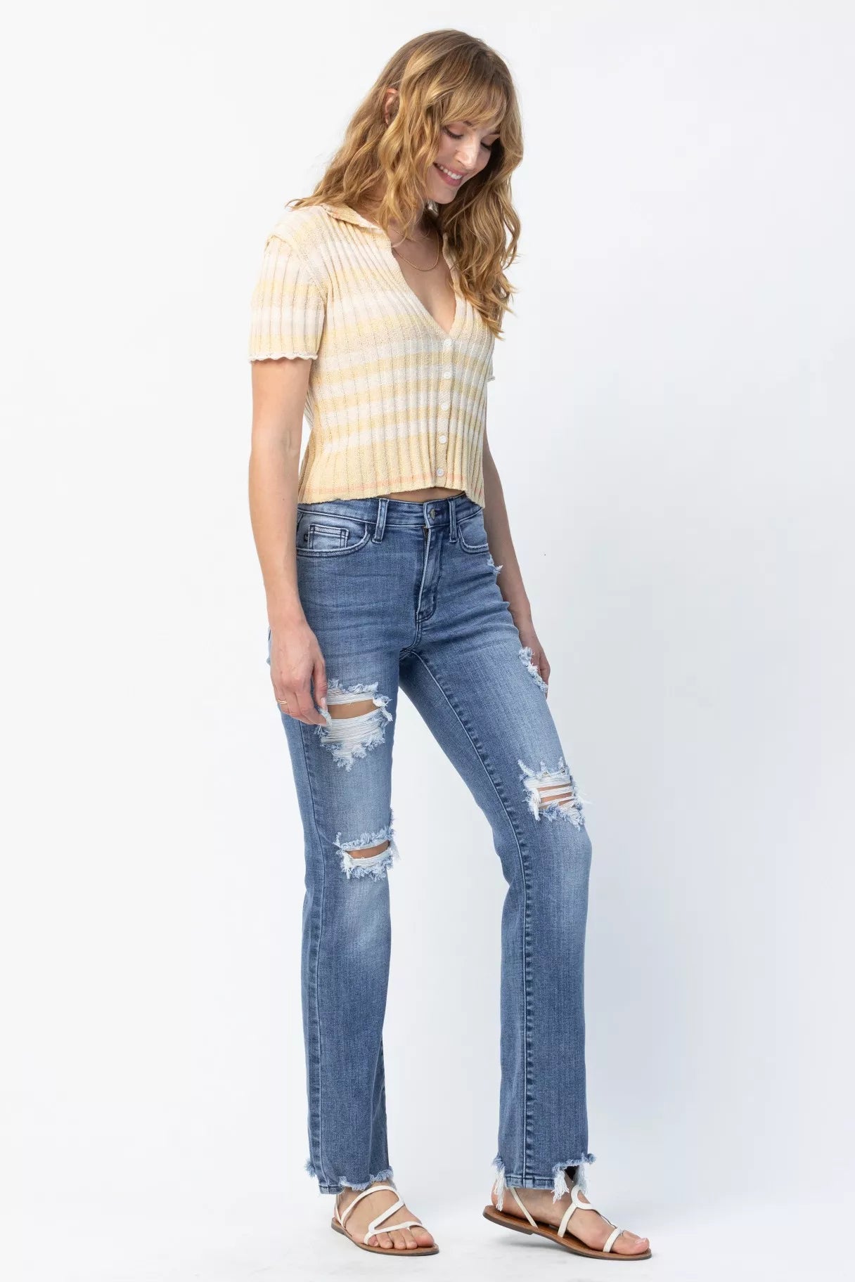 Judy Blue Full Size Mid Rise Destroy Straight Jeans Plus Size OutfitFlow