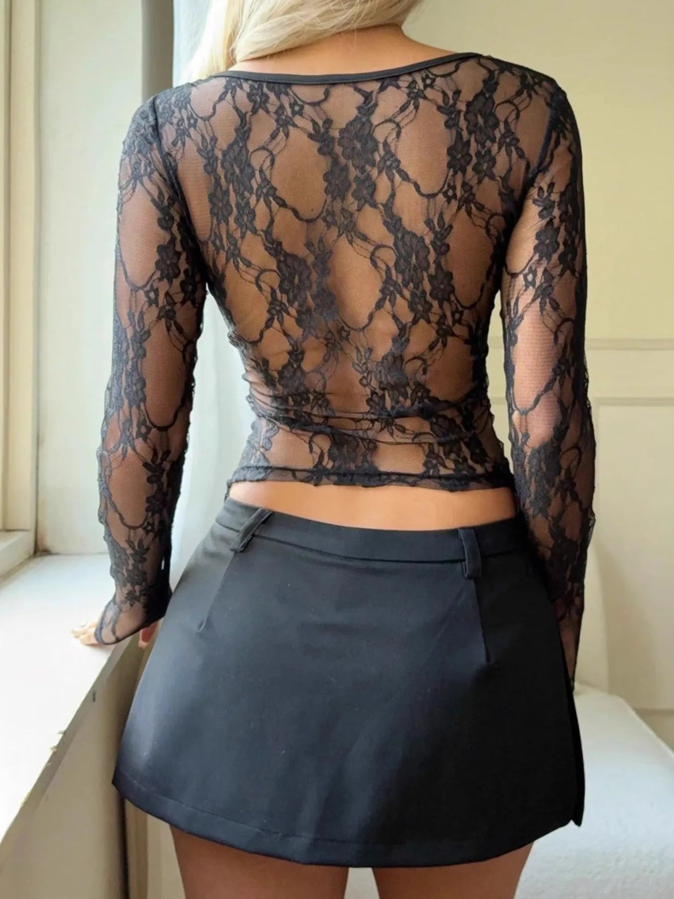 Round Neck Lace Sleeve T-Shirt OutfitFlow