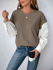 Outfit Flow - Perfee Round Neck Striped Sleeve Sweatshirt