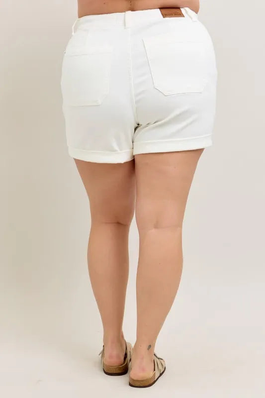 Judy Blue Full Size High Waist Cuff Denim Shorts Plus Size OutfitFlow