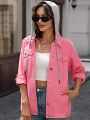Button Up Long Sleeve Denim Jacket OutfitFlow