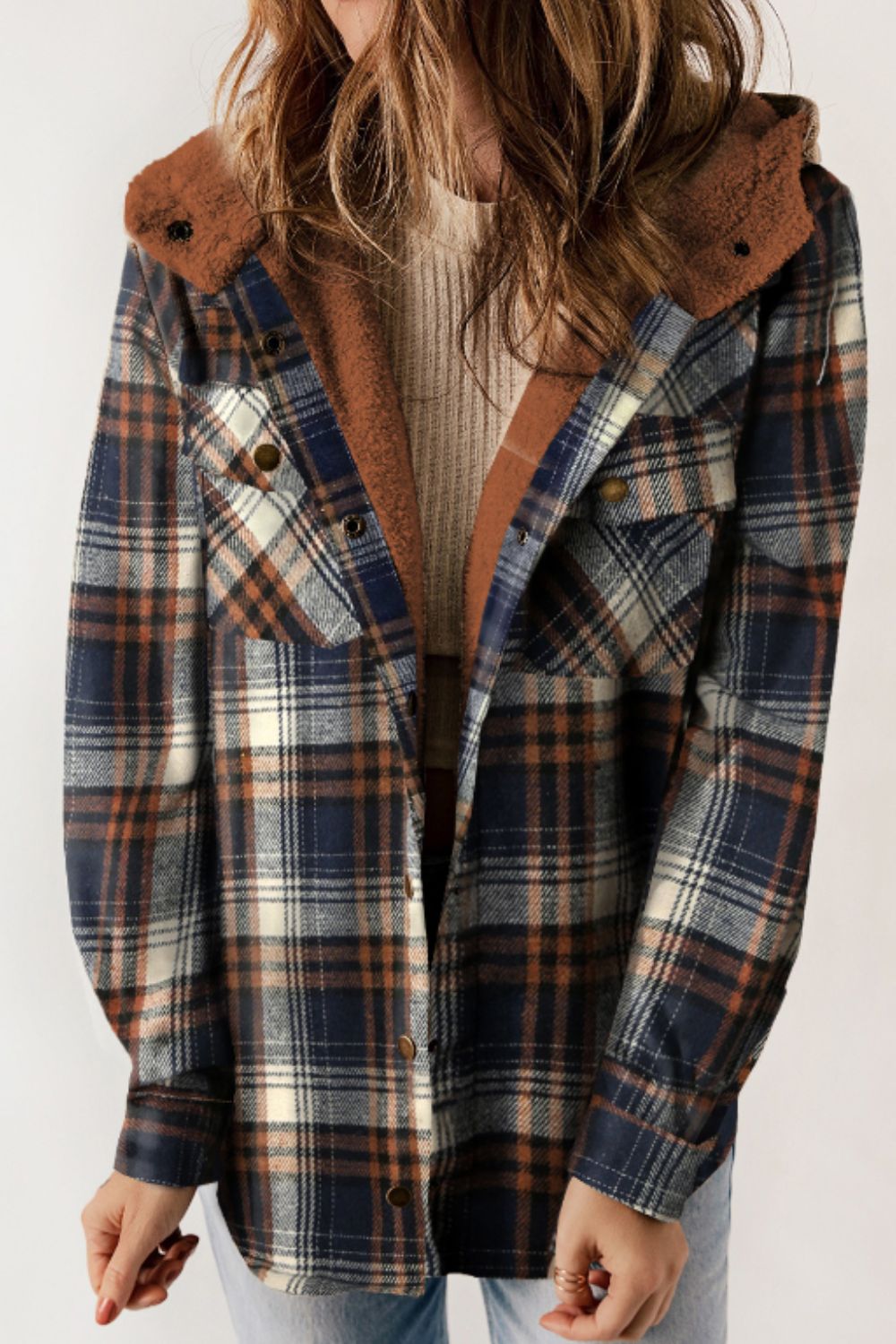 Outfit Flow - Plaid Button Up Long Sleeve Hooded Jacket