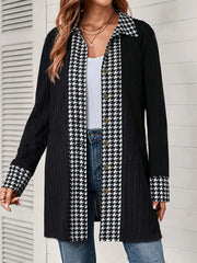 Outfit Flow - Houndstooth Button Up Long Sleeve Cardigan