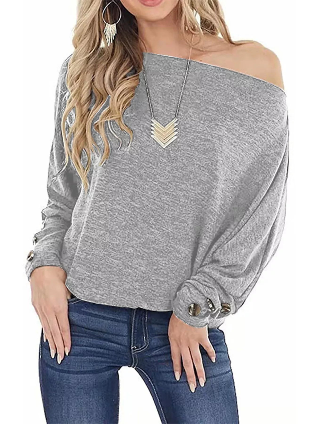 One Shoulder Long Sleeve T-Shirt Gray OutfitFlow