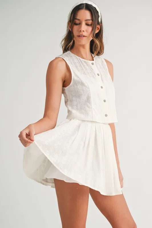 MABLE Eyelet Lace Top and Mini Skirt Set OutfitFlow
