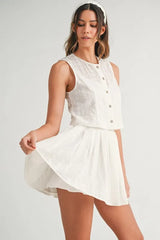 MABLE Eyelet Lace Top and Mini Skirt Set OutfitFlow