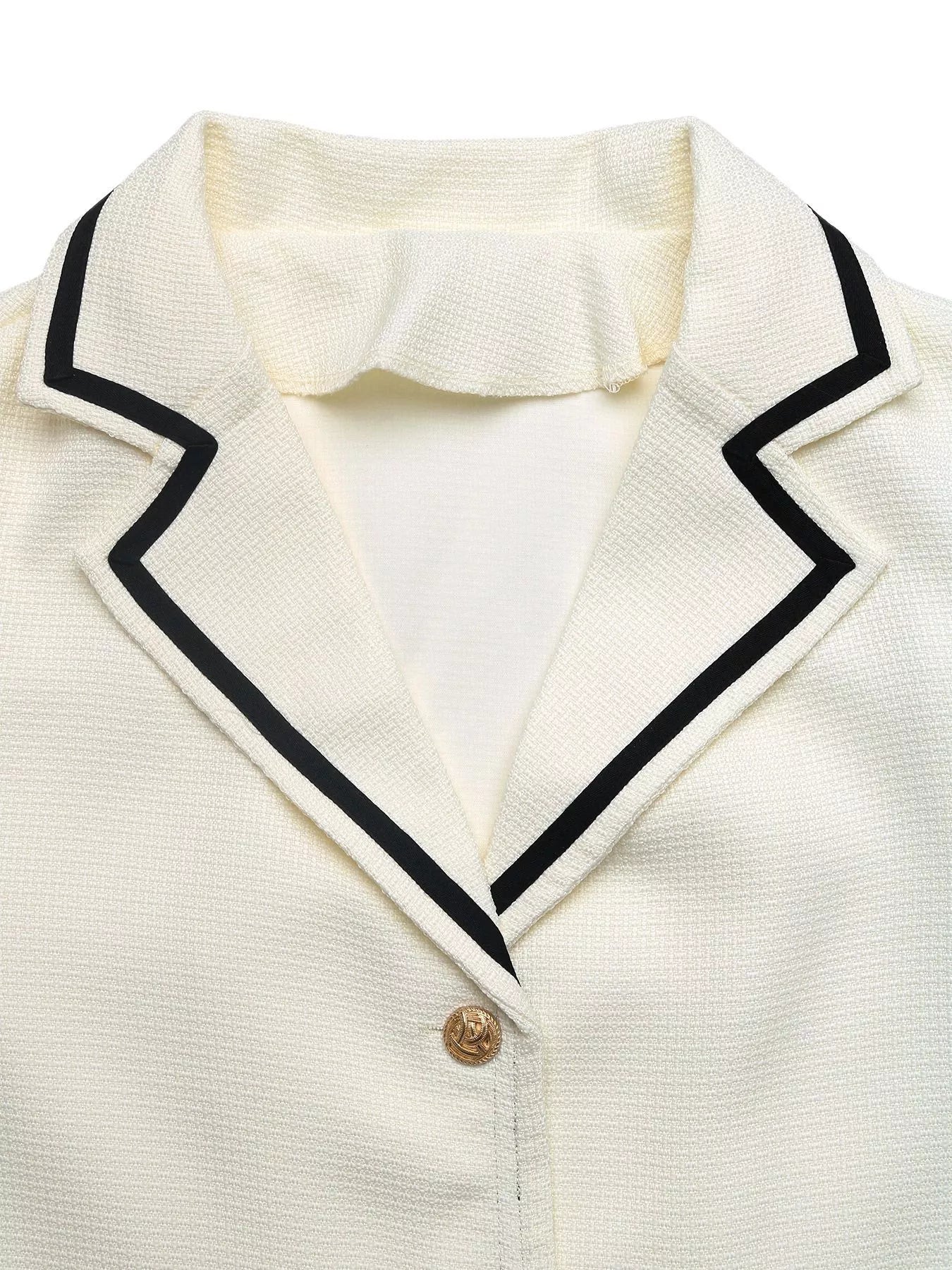 Contrast Trim Button-Up Blazer Trendsi