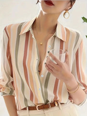 Striped Button-Up Long Sleeve Shirt OutfitFlow