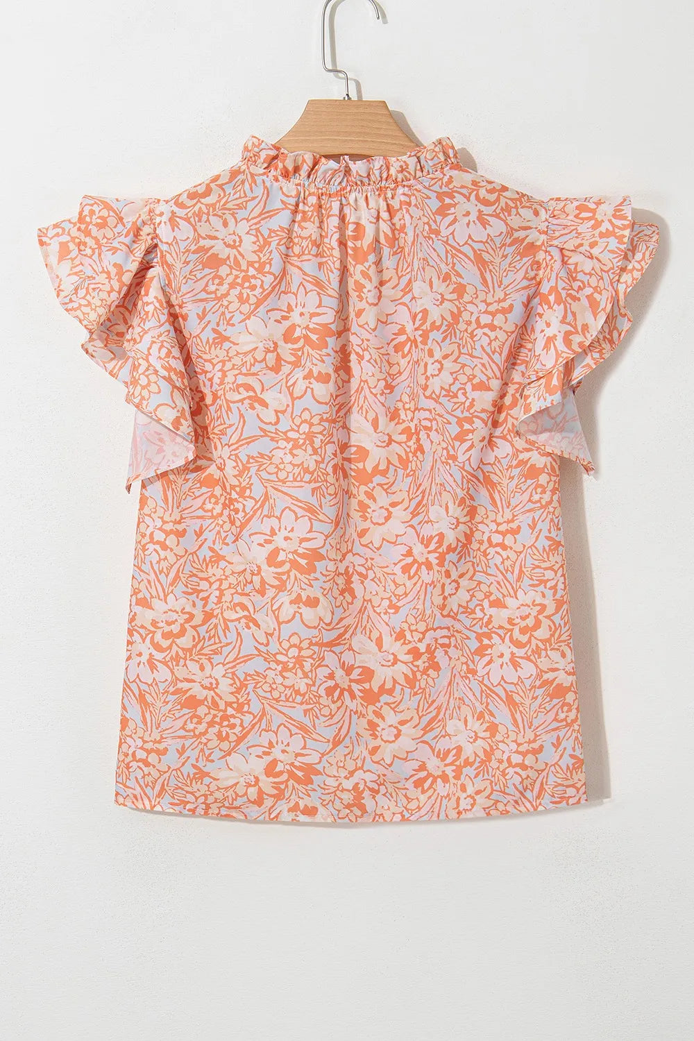 Floral Ruffle Sleeve Split Neck Blouse OutfitFlow