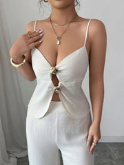 Cutout Back Zipper Cami and Wide Leg Pants Set OutfitFlow