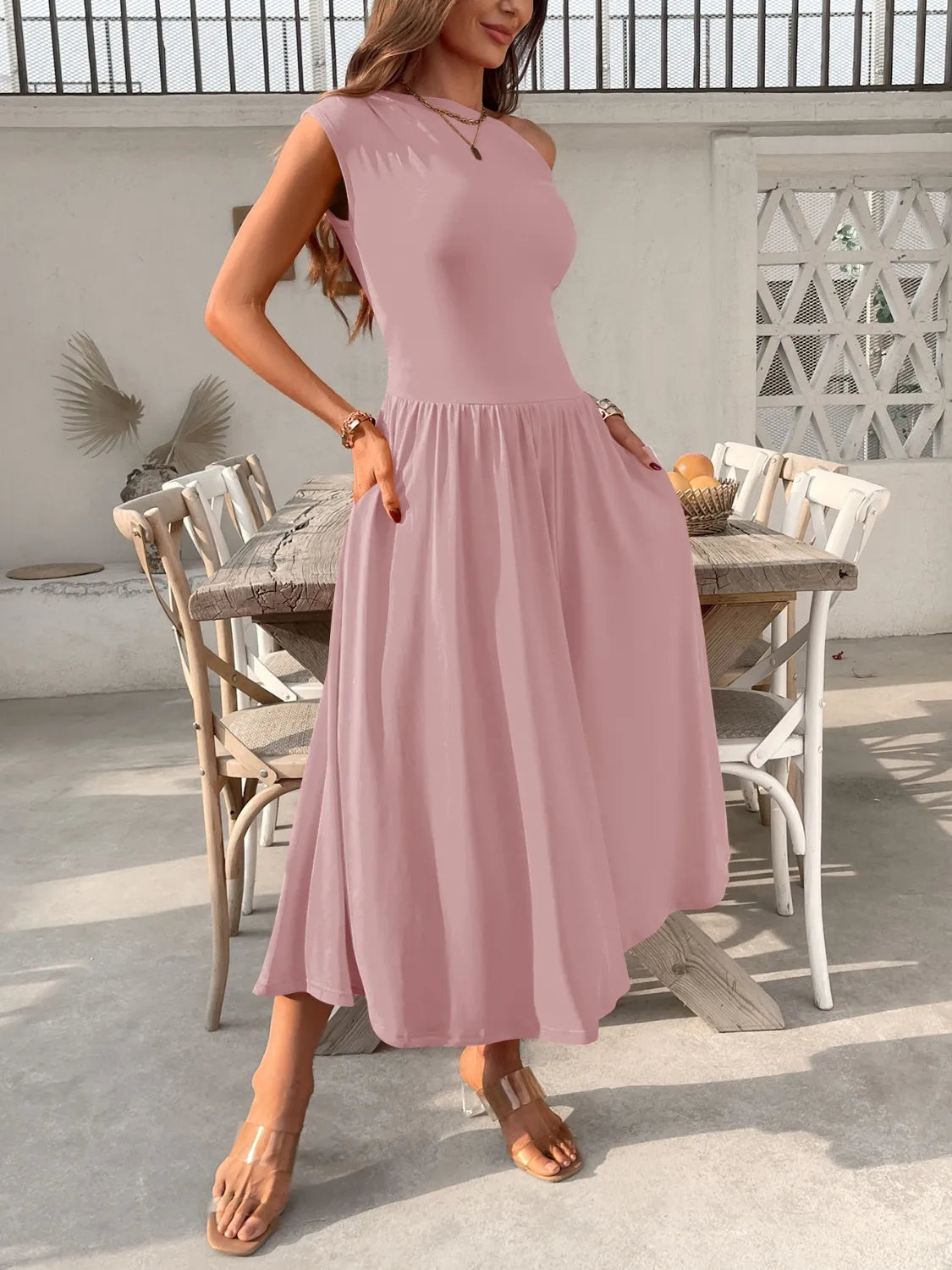 Single Shoulder Dress with Pockets OutfitFlow