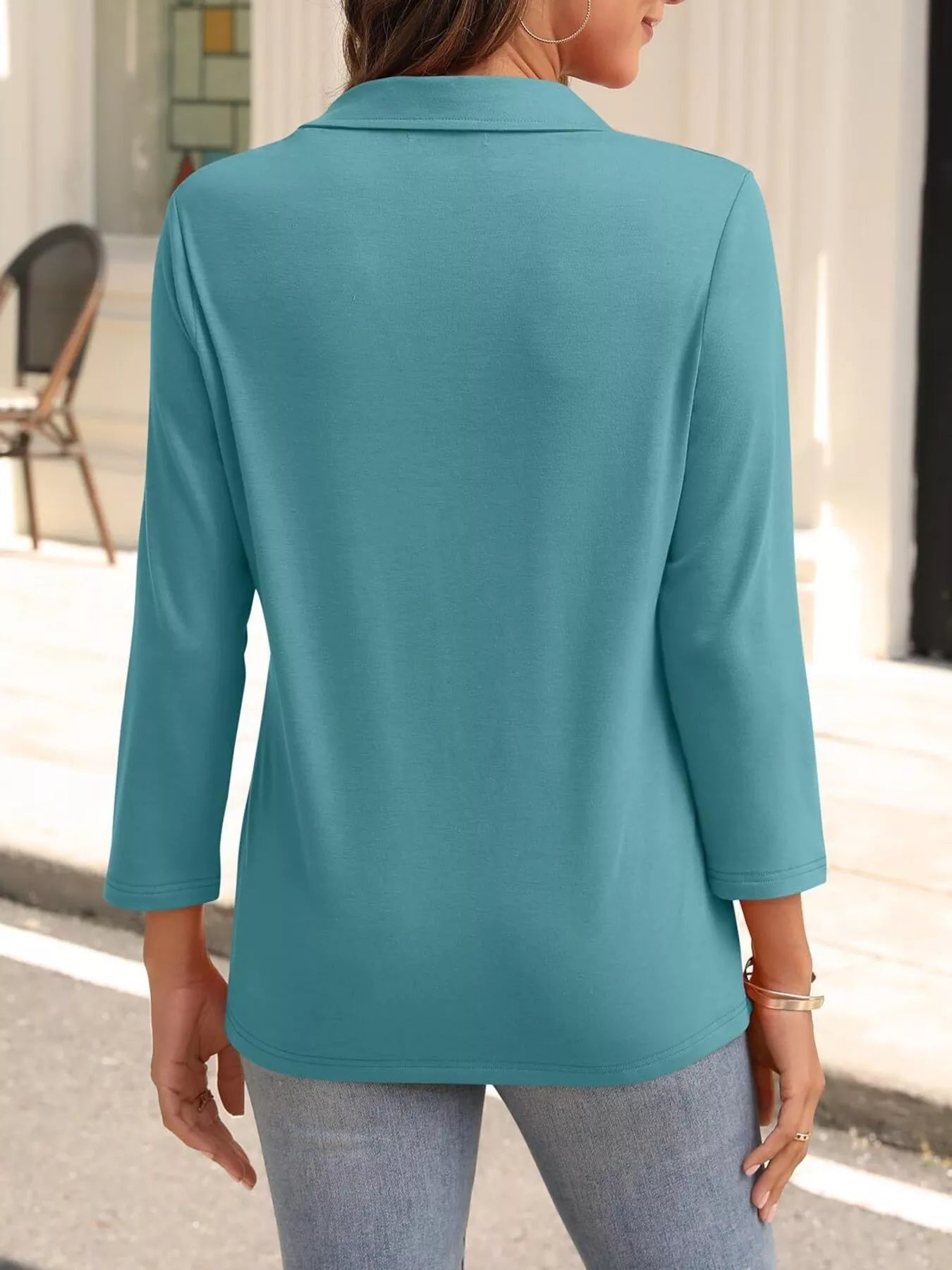 Johnny Collar Solid Color Top OutfitFlow