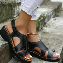 Peep Toe Flats Sandals Black OutfitFlow