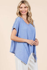 Mittoshop Mineral Wash Waffle Knit Pointed Hem Oversized Top OutfitFlow