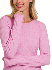 Zenana Ribbed Long Sleeve Round Neck T-Shirt OutfitFlow