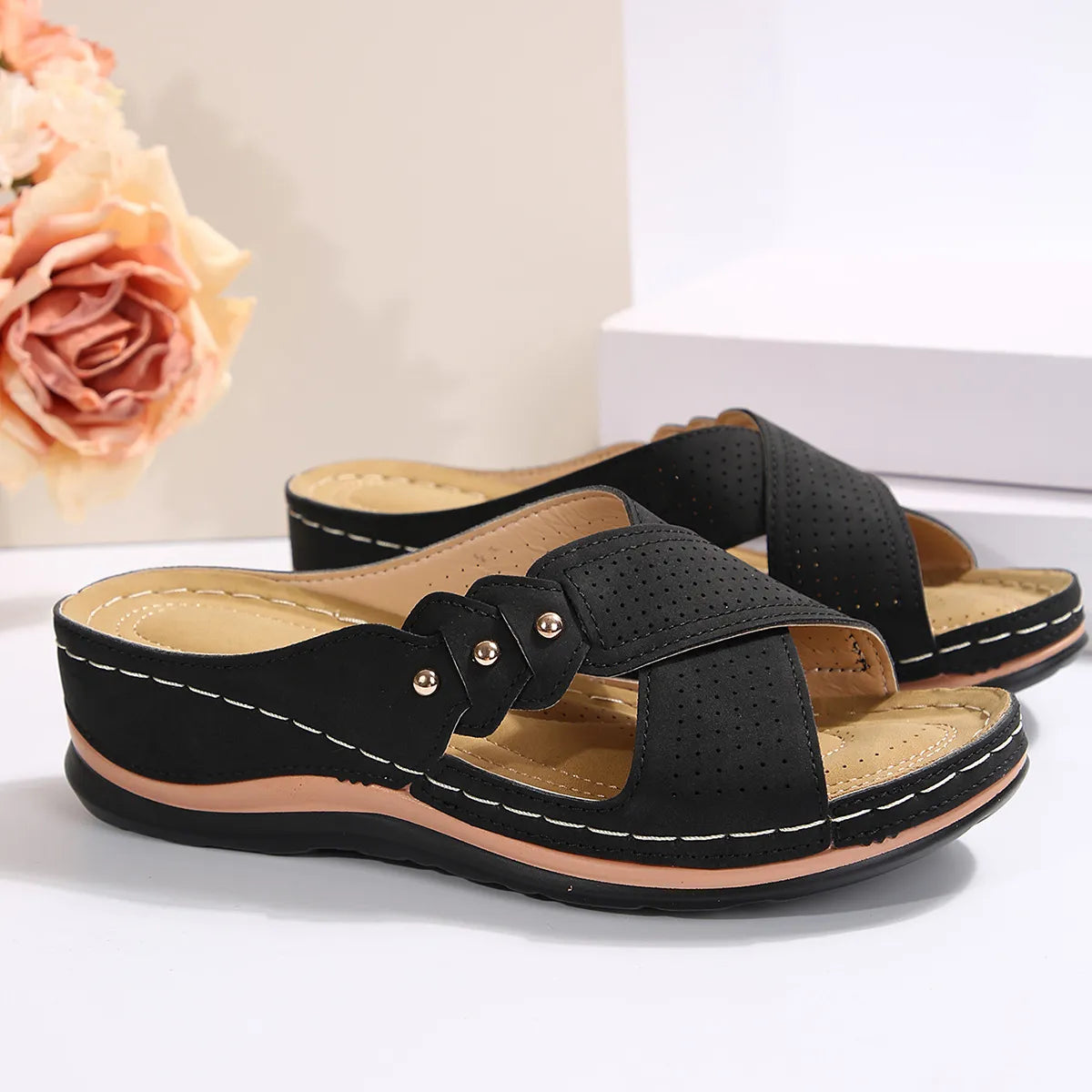 Crisscross Open Toe Wedge Sandals OutfitFlow