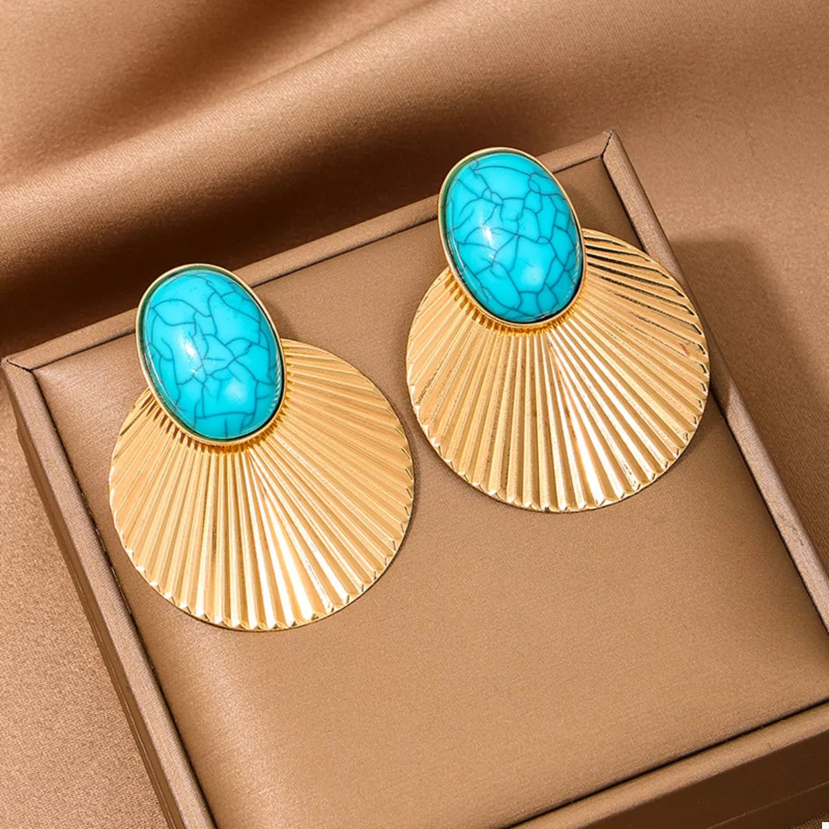 Turquoise Stone Fan Drop Earrings OutfitFlow